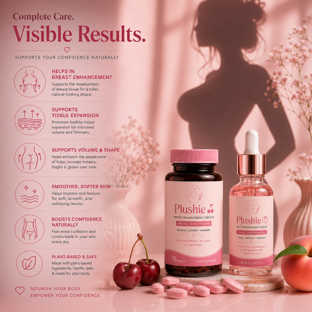 Plushie Breast Enhancement Pills 🍒 + Butt Enhancement Serum 🍑| 30 DAYS MONEY BACK GURANTEE