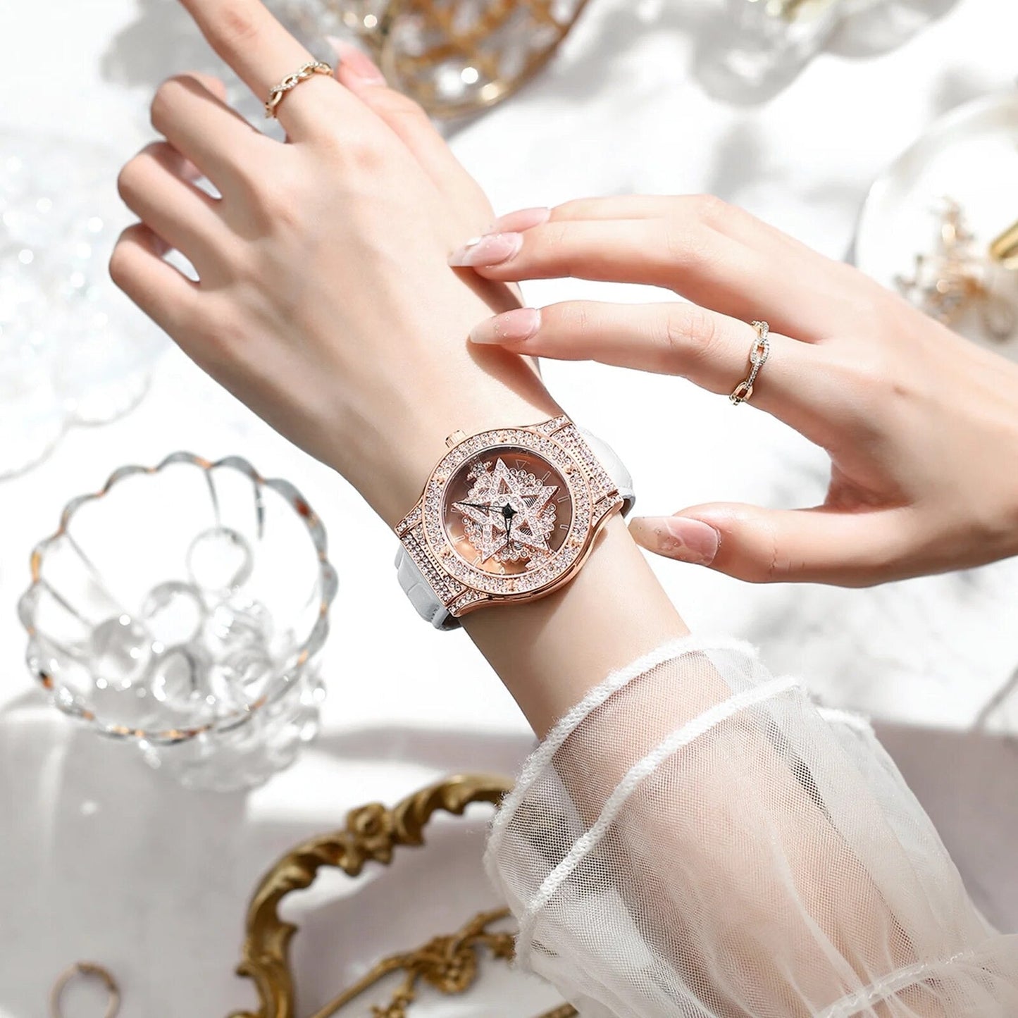 Diamond Pentacle Revolving Wrist Watch
